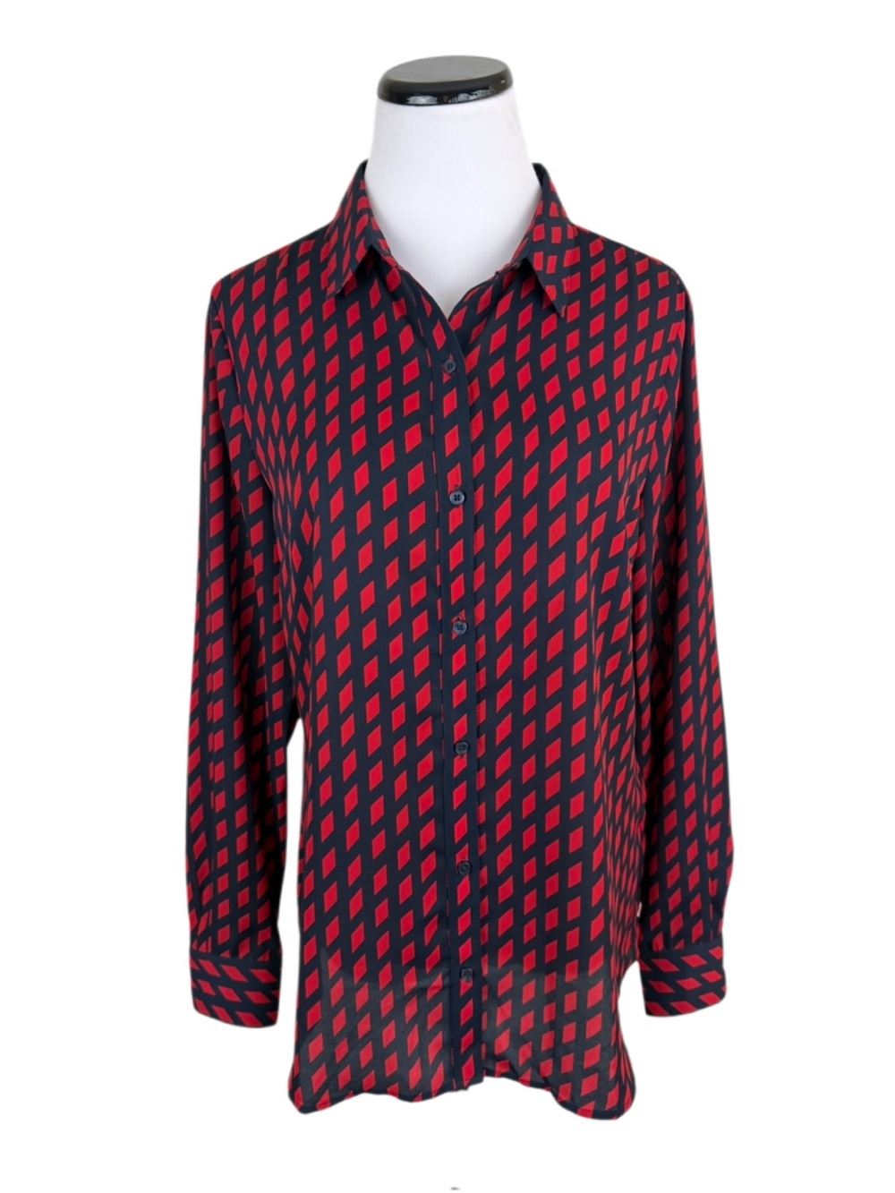 Banana Republic Factory Classic Fit Button Up Top Geometric Blue Red Size Medium